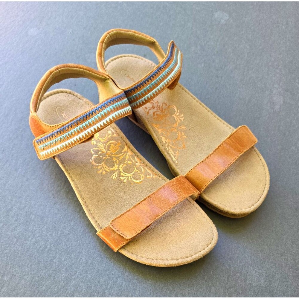 Aetrex Women’s Leather Hook & Loop Strappy Ankle Strap Flat Sandals US 11